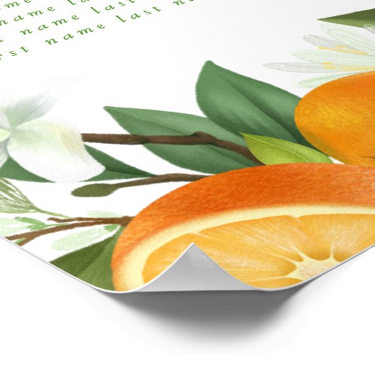 Mandarijn Sinaasappel Waterverf Bruiloft Zitkaarte Poster (Hoek)