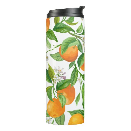 Mandarijn: Tropisch kleurrijk patroon Thermosbeker (Gedraaid links)