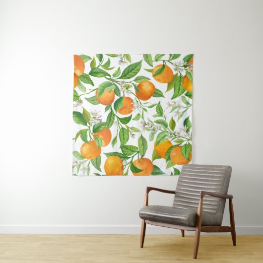 Mandarijn: Tropisch kleurrijk patroon Wandkleed (In situ)