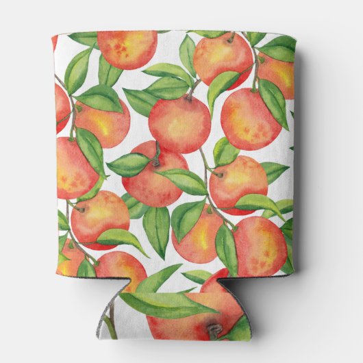 Mandarijn vruchten: waterverf naadloos patroon. blikjeskoeler (Achterkant)