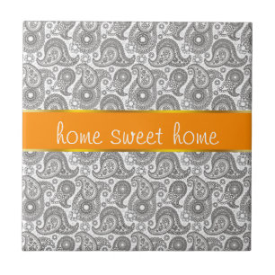 Mandarijn Zwart Paisley Tegeltje