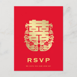 Mandarijne Eenden & Dubbel Geluk Huwelijks RSVP Uitnodiging Briefkaart