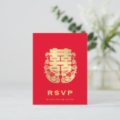 Mandarijne Eenden & Dubbel Geluk Huwelijksreactie Uitnodiging Briefkaart (Staand voorkant)