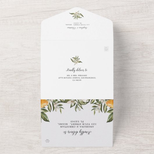 mandarijnenbloeiende citrus | Greenery Wedding All In One Uitnodiging (Buitenkant)