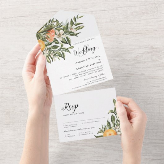 mandarijnenbloeiende citrus | Greenery Wedding All In One Uitnodiging (Afscheurbaar)