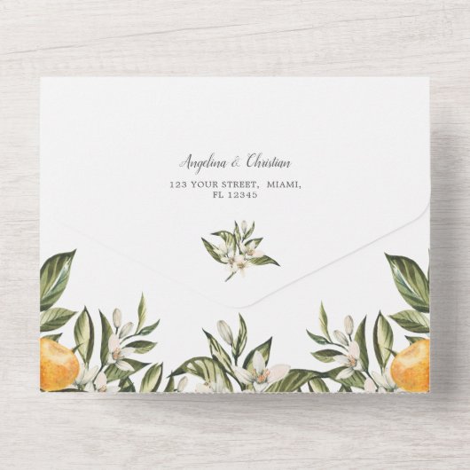 mandarijnenbloeiende citrus | Greenery Wedding All In One Uitnodiging (Achterkant)