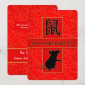 Mandarijnenjaar van het Rat Chinese Nieuwjaar Feestdagenkaart (Voorkant / Achterkant)