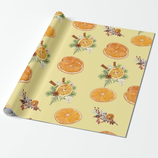 mandarijnenpatroon cadeaupapier (Uitgerold)