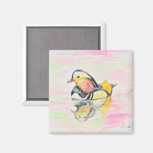 Mandarijnse duck Ink en Waterverf Schilderen Magneet (Voorkant / Achterkant)