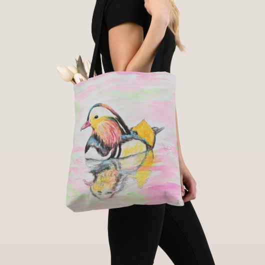 Mandarijnse duck Ink en Waterverf Schilderen Tote Bag (Dichtbij)