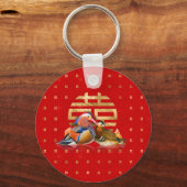 Mandarijnse eenden en dubbelgeluk op rood sleutelhanger (Voorkant)