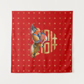 Mandarijnse eenden en dubbelgeluk op rood wandkleed (Voorkant (horizontaal))