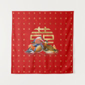 Mandarijnse eenden en dubbelgeluk op rood wandkleed (Voorkant)