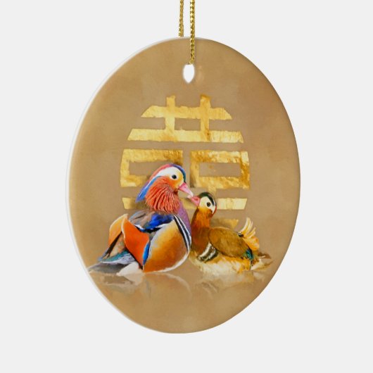 Mandarijnse eenden en dubbelgelukssymbool keramisch ornament (Rechts)