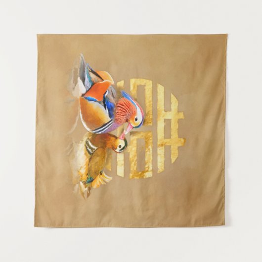 Mandarijnse eenden en dubbelgelukssymbool wandkleed (Voorkant (horizontaal))