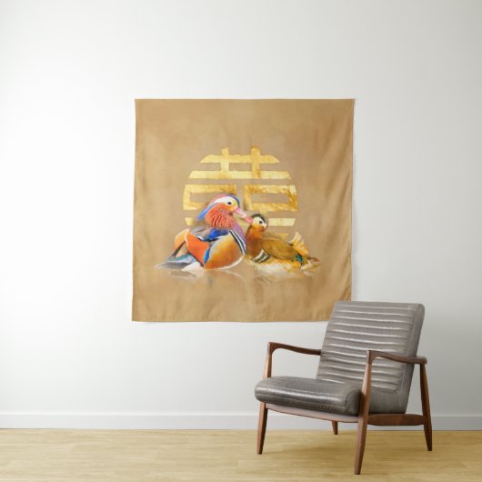 Mandarijnse eenden en dubbelgelukssymbool wandkleed (In situ)
