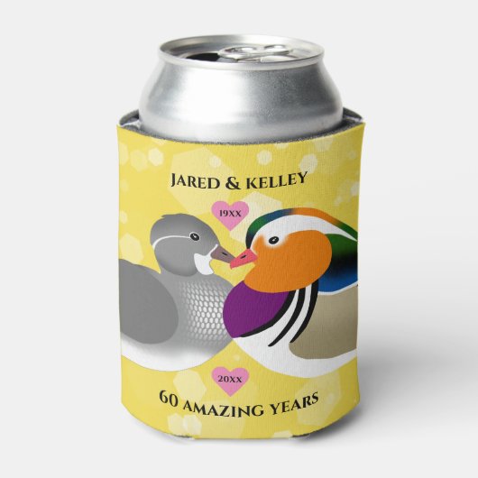 Mandarijnse eenden Lovevogels Elk Jubileum jaar Blikjeskoeler (Blikje Voorkant)