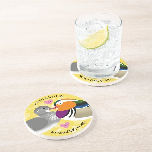 Mandarijnse eenden Lovevogels Elk Jubileum jaar Zandsteen Onderzetter (Zijkant)