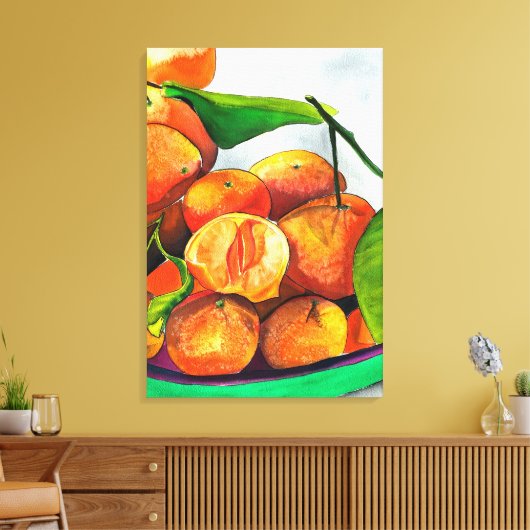 Mandarijnse oranje waterverf fruitkunst canvas afdruk (Insitu (Woonkamer))