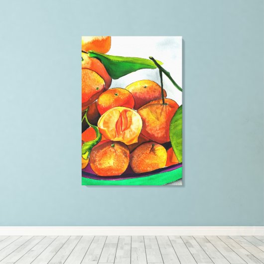 Mandarijnse oranje waterverf fruitkunst canvas afdruk (Insitu (Houten vloer))
