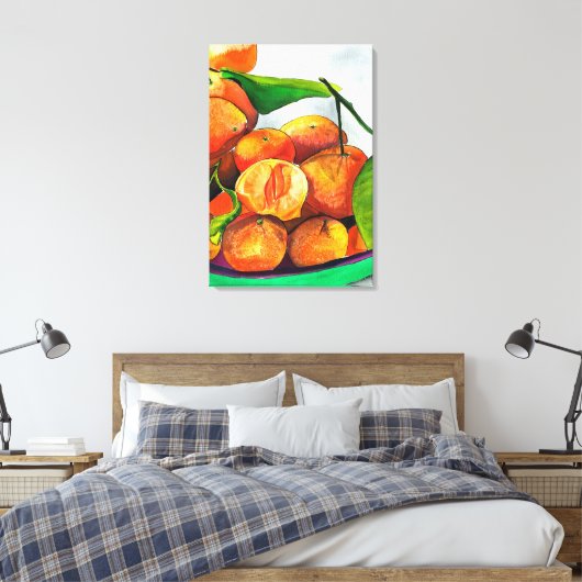 Mandarijnse oranje waterverf fruitkunst canvas afdruk (Insitu (Slaapkamer))