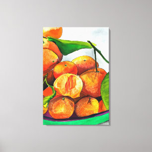 Mandarijnse oranje waterverf fruitkunst canvas afdruk