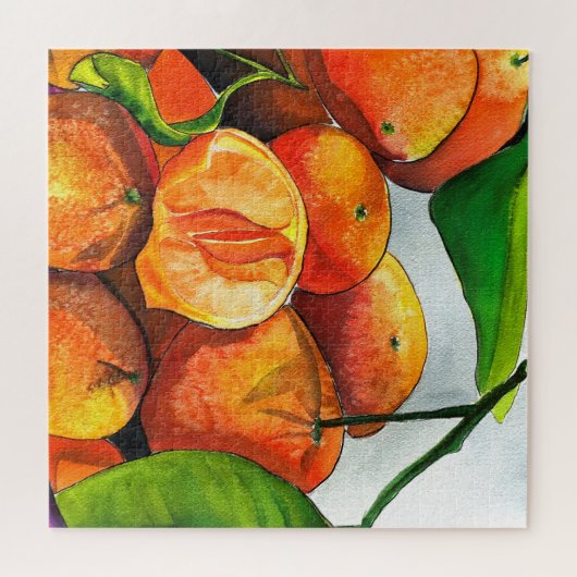 Mandarijnse oranje waterverf fruitkunst legpuzzel (Horizontaal)