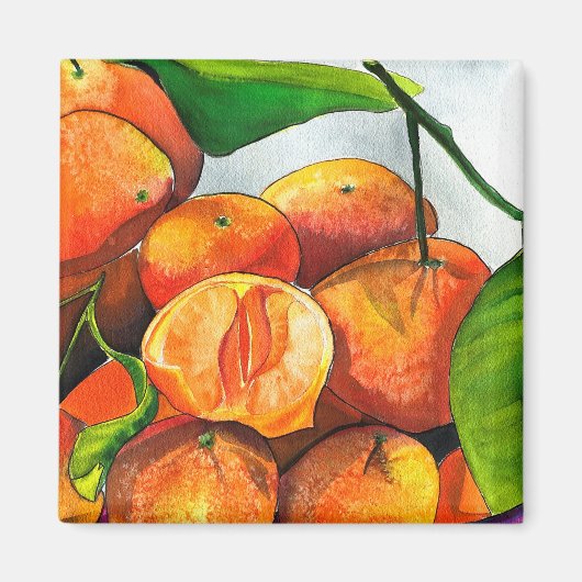 Mandarijnse oranje waterverf fruitkunst magneet (Voorkant)