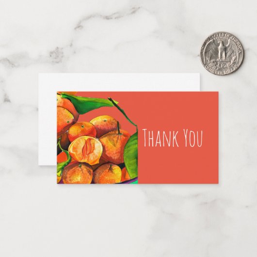 Mandarijnse oranje waterverf fruitkunst notitiekaartje (Voorkant / Achterkant in situ)