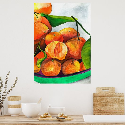 Mandarijnse oranje waterverf fruitkunst poster (Keuken)