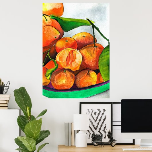 Mandarijnse oranje waterverf fruitkunst poster (Thuiskantoor)