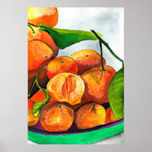 Mandarijnse oranje waterverf fruitkunst poster