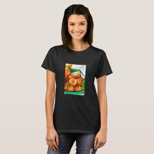 Mandarijnse oranje waterverf fruitkunst t-shirt (Voorkant volledig)