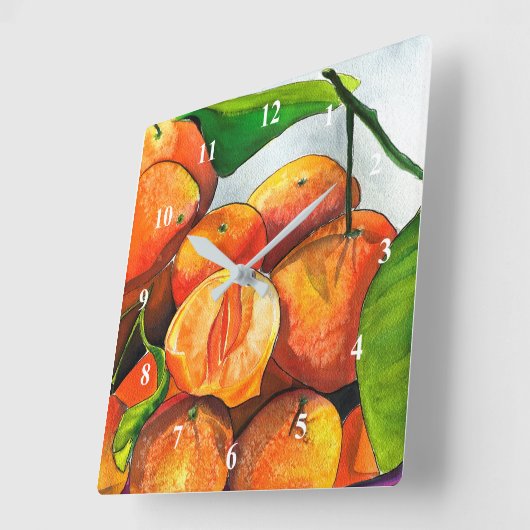 Mandarijnse sinaasappels waterverf vierkante klok (Hoek)