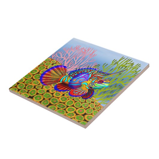 Mandarijnse vis op Zoanthid Corals Tile Tegeltje (Zijkant)