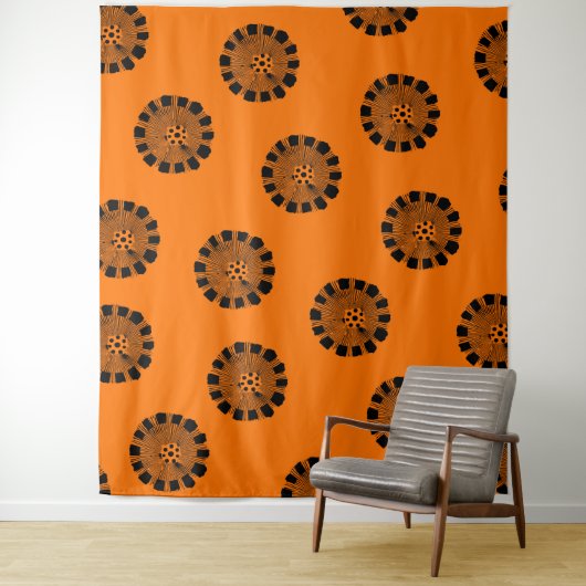 Mandarin Dreams Oranje en Black Pattern Wandkleed (In situ)