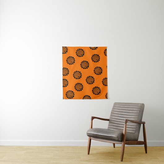 Mandarin Dreams Oranje en Black Pattern Wandkleed (In situ)