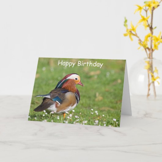 Mandarin Duck Birthday Kaart (Gele Bloem)