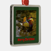 Mandarin Duck Merry Kerstombedomde Silver Metalen Ornament (Rechts)