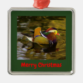 Mandarin Duck Merry Kerstombedomde Silver Metalen Ornament