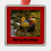Mandarin Duck Merry Red omhuld Metalen Ornament (Voorkant)