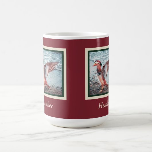 Mandarin Duck op Rust en Green met naam Koffiemok (Center)