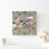 Mandarin Duck Vierkante Klok (Huis)