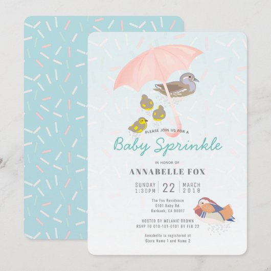 Mandarin Ducks Baby Sprinkle Shower Invitation Kaart (Voorkant / Achterkant)