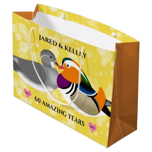 Mandarin Ducks Lovevogels Elk Jubileum Groot Cadeauzakje (Achterkant Gekanteld)