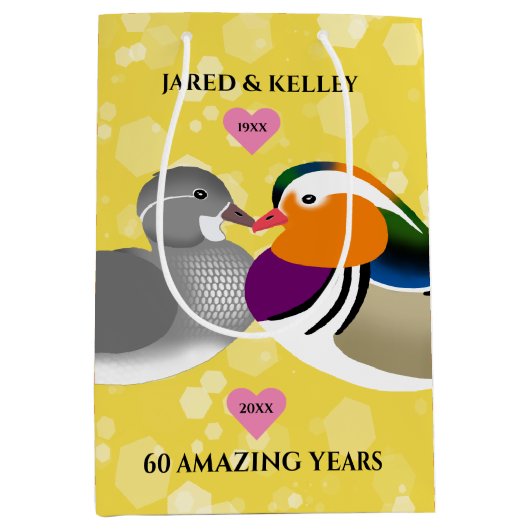 Mandarin Ducks Lovevogels Elk Jubileum Medium Cadeauzakje (Voorkant)