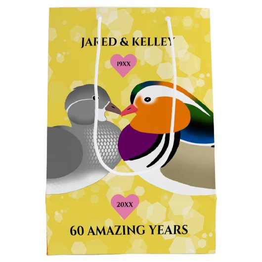 Mandarin Ducks Lovevogels Elk Jubileum Medium Cadeauzakje (Achterkant)