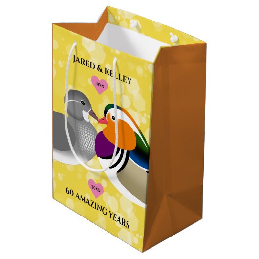 Mandarin Ducks Lovevogels Elk Jubileum Medium Cadeauzakje (Achterkant Gekanteld)