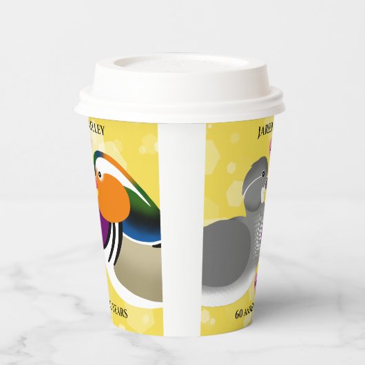 Mandarin Ducks Lovevogels Elk Jubileum Papieren Bekers (Links)