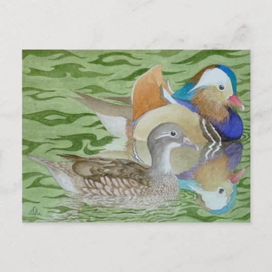 Mandarin Ducks op een meer Briefkaart (Voorkant)